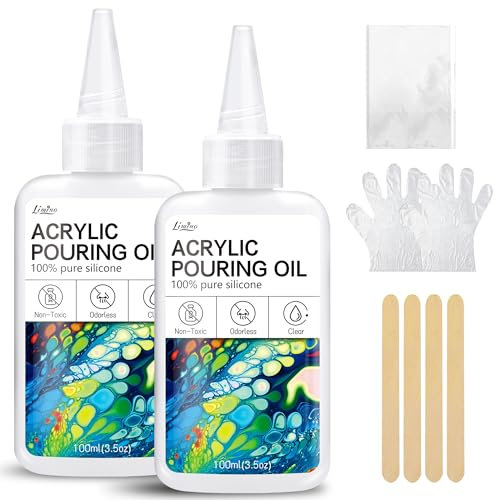 Olio di Silicone per Pittura Acrilica Premium - 200 ml di Olio di Silicone Puro Mezzo Compatibile con Pittura Acrilica o Acquerello - Colori Acrilici per Dipingere, Attivatore Della Creazione di Celle