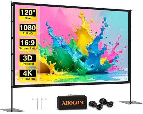 Outdoor Projector Screen with Stand - 120 inch Portable Projector Screen Indoor Outdoor Projector Screens 16:9 4K HD Outdoor Movie Screen with Carry Bag,Enioy Home Theater Projection Screen.