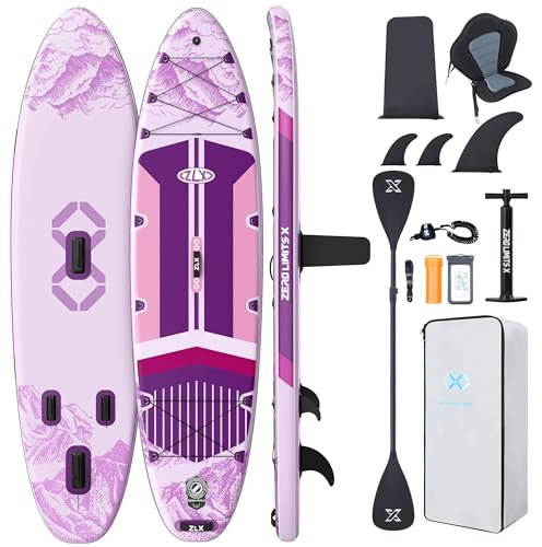 ZLX Tabla de Remo Inflable con Accesorios, Tabla de Surf de Surf 35 Pulgadas para Todos los Niveles de Habilidad, jóvenes y Adultos, diseño Ancho y Estable (Asiento con cinturón Lila)