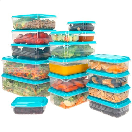 AKTIVE 16557 Max Home Pack 17 recipientes plástico, Capacidades de 0.2 L a 2.5 L, Plástico sin BPA, Diseño apilable, Aptos para microondas, congelador y lavavajillas, Para conservar alimentos