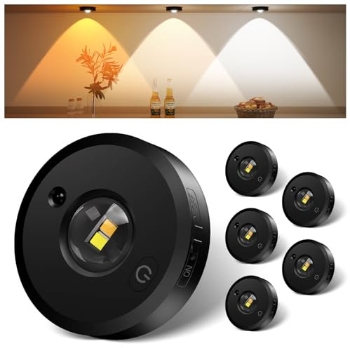 RUYI Schrankbeleuchtung Kabellos mit Fernbedienung,LED Spots Akku USB Aufladbar Dimmbar mit Timer 3 Farben, Rund Indirekte Beleuchtung für Schrank, Küchenschränke, Regale, Vitrinen