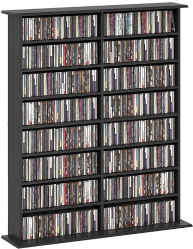 HOMCOM 720 CD/396 DVD Storage Unit, 396 Blu-ray Media Storage Shelf with 16 Compartments and 12 Adjustable Shelves, CD Tower for Living Room, Bedroom, Office, Black