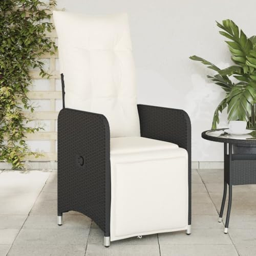 Homgoday Gartensessel Verstellbar mit Kissen Schwarz Gartenstuhl Relaxsessel mit Liegefunktion Balkonstühle Rattansessel Rattanstühle Garten liegestuhl Poly Rattan