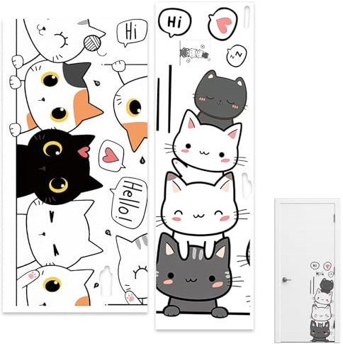 EUYKQNOI Pegatinas de Gatos Apilados [2 Unidades] - Vinilo Adhesivo Removible para Pared Infantil, Decoración Habitación Bebé, Muebles y Puertas - Diseño Divertido de Gatitos Juguetones (29x60 cm)