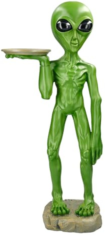 Figuren Shop GmbH Alien Butler Figur – Große Sci-Fi Statue mit Tablett, handbemalt, 66 cm hoch
