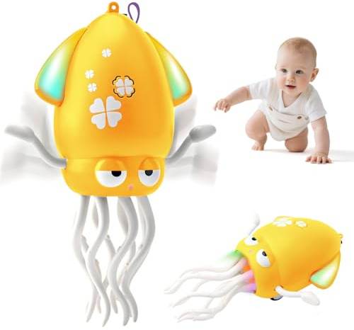 CHANCCI Tanzender Oktopus Spielzeug,Electric Dancing Octopus Toy mit LED-Lichtern & Musik,Automatisch Hindernisvermeidung Oktopus Krabbelspielzeug Für Jungen und Mädchen Geeignet (Gelb)