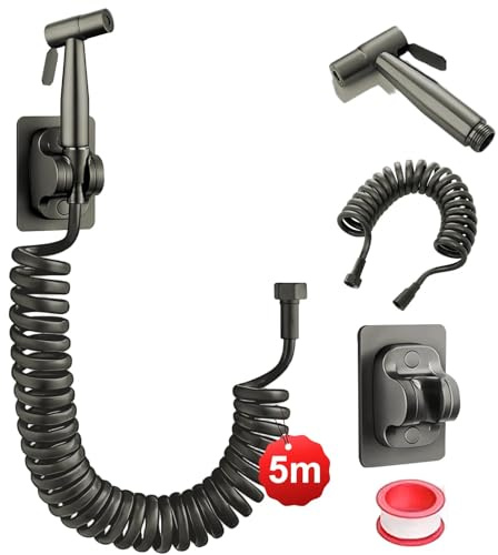 DEANKEJI 5 Meter PE Handbrause für Bidet-Toilette-Set, Dunkelgrau Bidet-Sprüher für Toilette, Hand-Bidets-Sprühset, Duschbrause für Haustiere, für Küche, Bad, Hotel
