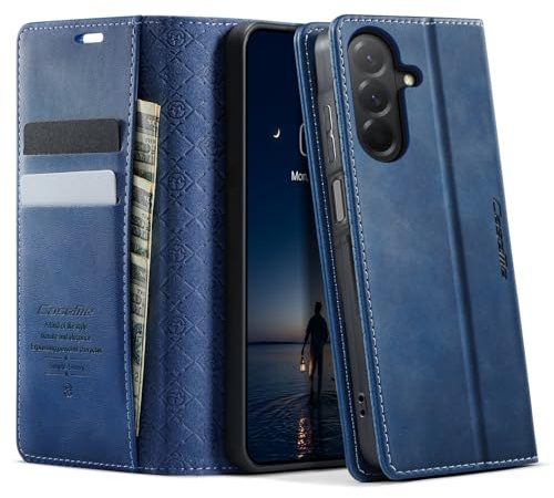 KZB für Samsung Galaxy A17 Hülle, Magnet Leder Klapphülle RFID Schutz | Retro PU Leder, 2 Kartenfach, Standfunktion, Stoßfest, Flip Case, Handyhülle für Galaxy A17 6,7'', Blau