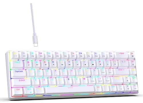 Tosuny Keyboard de Jeu Mécanique 60%, 68 Touches Mini Clavier de Bureau Filaire avec rétro-éclairé, Commutateur Rouge, Touchés à Double Couleur, Clavier personnalisé Swappable Chaud (White)