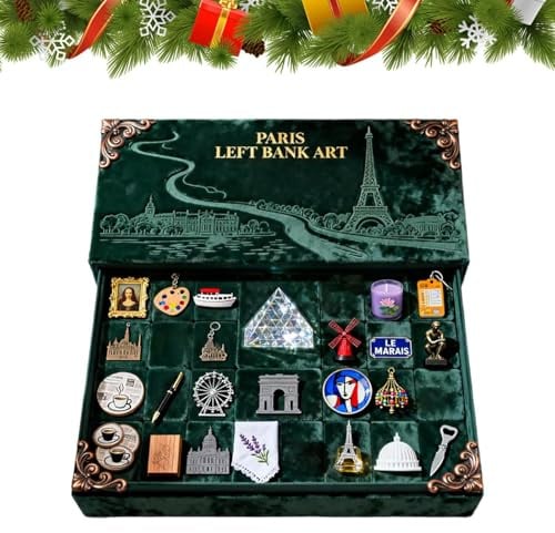 Adventskalender für Weihnachten 2025, Weihnachtsdekoration aus Acryl, 2D-Elemente, Essen und Denkmäler, Dekoration hinten, für Frauen, Männer, Erwachsene, Familie, Freunde, Vater