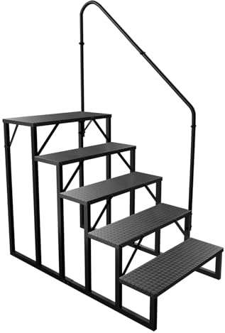 Step Ladder, Heavy Duty Pool Ladder Above Ground 660Lbs, Camper Steps Outdoor Steps RV Stairs for Reaching High, Portable Home Stairs for Travel Trailer (5 Step with 1 Handrail)