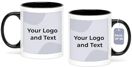 Cimpress Personalised Photo & Text Mug, 325 ml, Pack of 50, Black | Custom Coffee & Tea Mugs with Business Logo, Bulk Pack, Corporate Gift for Colleagues
