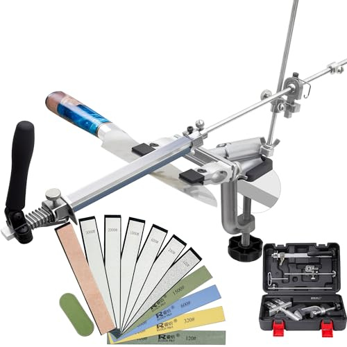 CWOVRS Knife Sharpeners Professional, RX-009 Knife Sharpening Kit, 360° Flip Rotation, Upgrade Fixed-Angle & Adjustable Knife-Clip, Chef Knife Sharpening System, 10 Stones Kit