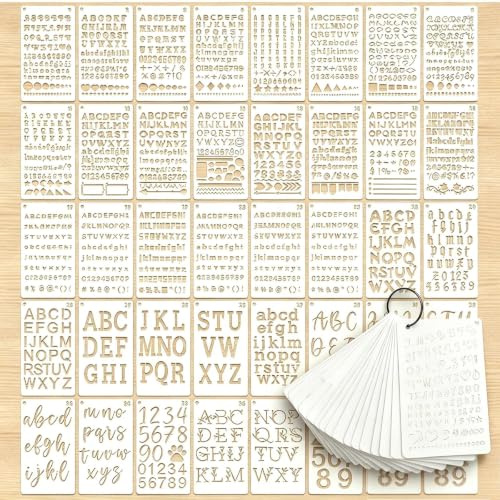 40 Stück Buchstaben Schablonen, Wiederverwendbare Buchstaben- und Zahlenvorlagen für Malerei, Textilien, Zwischenablage, Spritzmalerei (10,2 x 17,8 cm)
