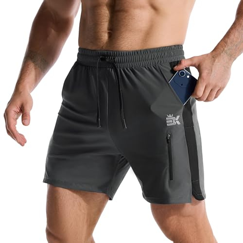 BROKIG Laufhose Herren Kurz Workout Gym Trainingsshorts | Leichte Trainingshose Herren Kurz, Schnell Trocknend Sporthose Herren Kurz, Fitness Shorts mit Reißverschlusstasche