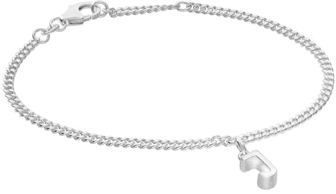 trendor Mädchen-Armband mit Buchstabe J 925 Silber Rhodiniert 21590-J | diamantiertes Flachpanzerband, eleganter Armschmuck für junge Damen,