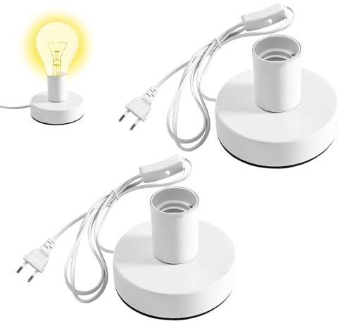2 Stück E27 Tischlampe Fassung, Lampenfassung mit 1,8 m Kabel & Schalter, Vintage Industrielle Lampe für Home Lighting Decor Cafe Bar Decor, DIY Hängeleuchte Pendelleuchte, EU Stecker, Weiß