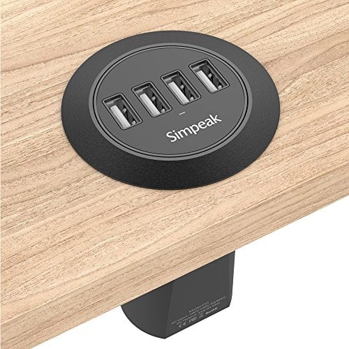 Simpeak 2-2.4 Grommet Hole Charger Desk Charger with 4 USB Ports Compatible with iPad/Tablet, Compatible with iPhone/Smartphones