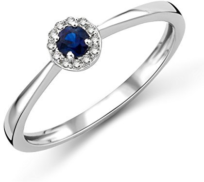 MIORE Damen Weißgold Saphir Verlobungsring 9KT (375) mit Brillanten 0.05 ct