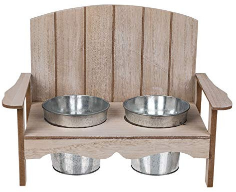 Out of the blue Panca per Fiori in Legno Naturale con 2 vasi in Zinco, Circa 35 x 24 cm