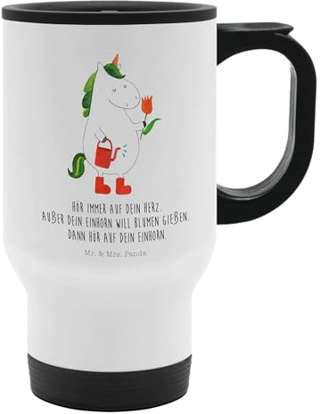 Mr. & Mrs. Panda Thermobecher Einhorn Gärtner - Geschenk, Giesskanne, Luftballon, Edelstahlbecher, Spülmaschinenfest, Unicorn, Stiefel, Einhorn Deko,