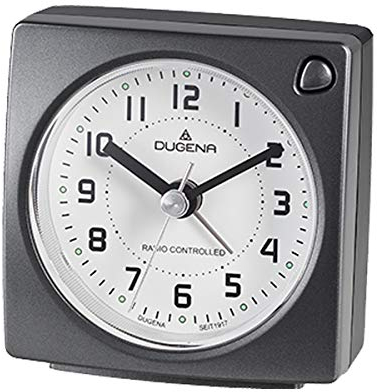 Dugena Funkwecker 4460942, Funksignal für MEZ/CET, mit Weckzeiger, Weckwiederholung, Zifferblattbeleuchtung, ansteigendes Wecksignal, Maße 73 x 75 x 40 mm