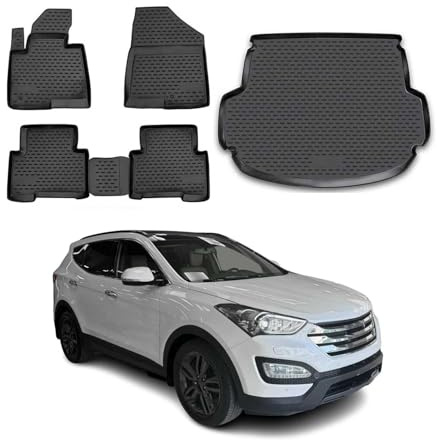 OMAC Fußmatten Kofferraumwanne für Hyundai Santa Fe 2012-2020 TPE Schwarz | inkl. Kofferraumwanne (Satz), Gummimatten, Automatten, Allwetter, fahrzeugspezifisches Produkt, Antirutsch, 3D-Passform