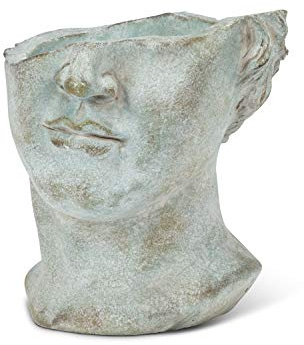 Abbott Collection Athens Pflanzgefäß mit halbem männlichem Gesicht, Zement, Grau (17,8 cm H)