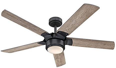 Westinghouse Lighting 7225900 Morris, Vintage Industrial LED Ceiling Fan with Light and Remote Control, 52 Inch, Iron Finish, Opal Frosted Glass