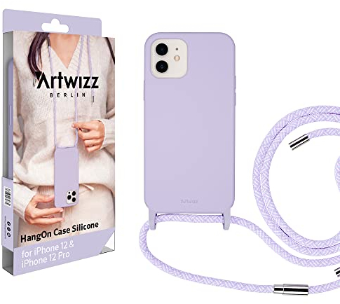 Artwizz HangOn Case geeignet für iPhone 12/12 PRO - Elastische Schutzhülle aus Silikon als Handykette zum Umhängen mit Band - Purple Sky