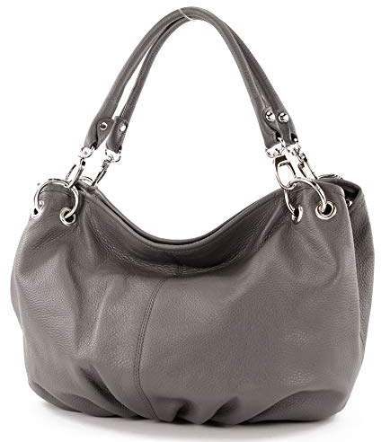modamoda de IT40 Damen Leder/Nappaleder Schultertasche Hobo Bag handmade in Italy, Farbe:Dunkelgrau Leder