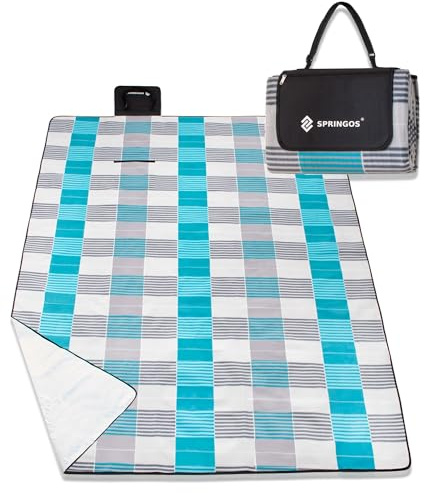 SPRINGOS Picknickdecke Campingdecke mit wasserfester Unterseite Faltbare Große Strandecke Reißverschlusstasche und Tragegriff 200 x 300 cm Karo-Muster
