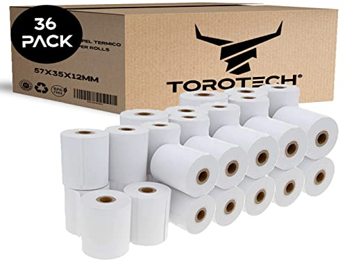 TOROTECH Bonrollen 57x35x12 mm - 36 Rollen - Thermopapier Thermorrollen weiß, ohne Rückseitendruck - Bonrollen Umweltfreundlich BPA-frei Phenolfrei - Tickets Terminals Kreditkarten (36)
