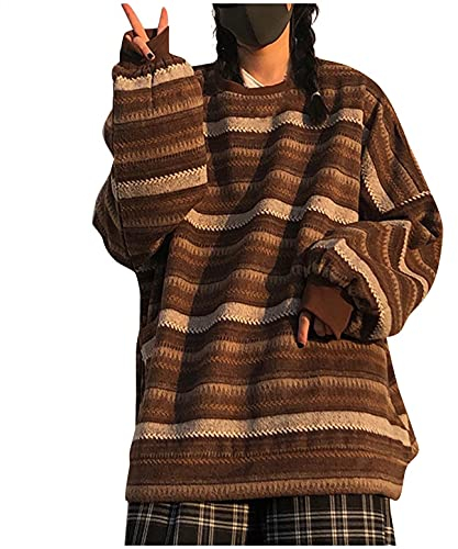 Damen Herren Strickpullover Oversize Rundhals Langarm Gestreifte College Strickpulli Teenager Mädchen Pullover Retro Winter Y2K Korean Mode Pullover Damen Strickwaren Harajuku Kleidung Oberteile Tops