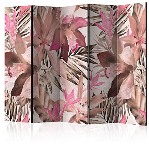 decomonkey Paravent Raumteiler Innen Pflanzen 225x172 cm 5 Teilig Beidseitig Room Divider Wall Raumteiler Stehend Trennwand Sichtschutz Spanische Wand Sichtschutzwand Wohnzimmer Holz Blumen Laub