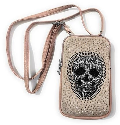 Kleine Handtasche für Damen, mit Nieten, Punk, Gothic, Schwarz, mexikanische Totenköpfe, Bikertasche, Damen, Rock, Mini ROSA