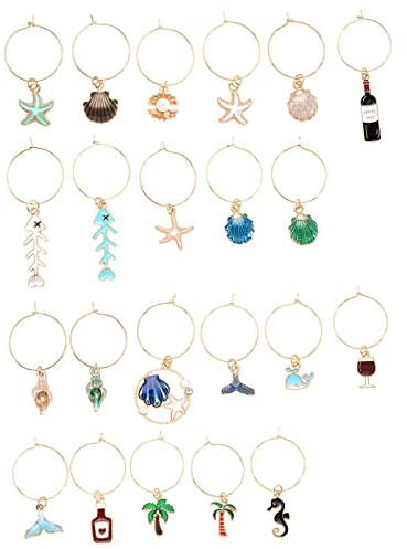 Be In Your Mind 22Pcs Ocean Style Wine Glass Charms Identifiers Markers Tags Identification Beach Themed Drink Markers Charms Accessories for Party Bar Wedding