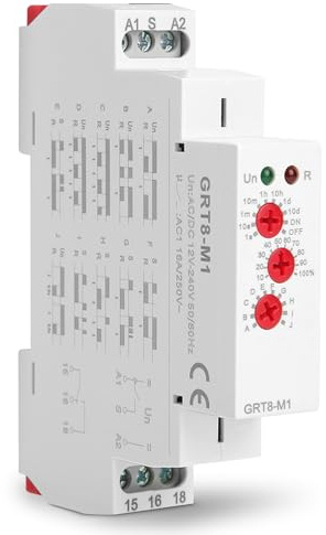 Multifunctional Delay Time Relay, GRT8-M1 Time Relay Delay with 10 Functions DIN Rail Mount AC/DC 12V~240V