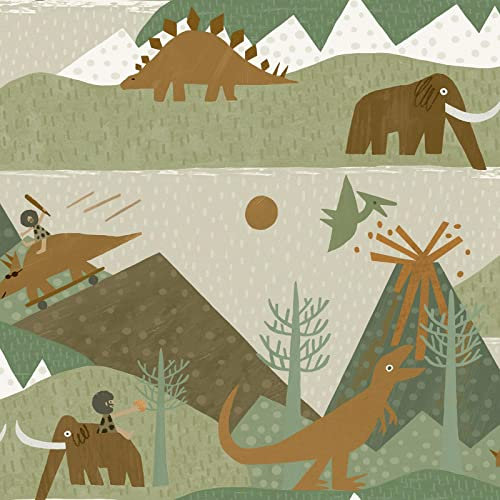 Holden Prehistoric Wallpaper Dinosaur Mammoth Green/Orange 13260
