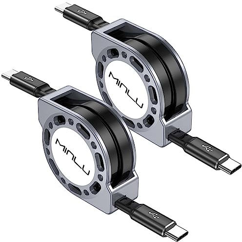 Minlu 100W Einziehbares USB C auf USB C Ladekabel 5A, 2Pack 1,2m Typ C auf USB C Ladekabel Typ C Ladekabel Schnellladung für MacBook Pro 2021 iPad Pro 2021 Galaxy Ultra S23 S22 S21 Pixel Switch Huawei