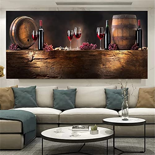 Diamond Painting Grapes Red Wine Glass Barrel,5D Diamond Painting Kit for Adult,DIY Diamond Art Club Kits, Full Round Diamond Art,Painting by Number,Picture Art for Home Wall Decor 80x40in/200x100cm