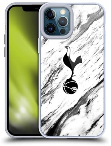Head Case Designs Officially Licensed Tottenham Hotspur F.C. Black And White Marble Badge Soft Gel Case Compatible With Apple iPhone 12 Pro Max