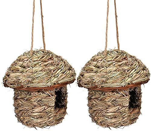 BYNYXI 2PCS Nid doiseau tissé en Paille Sac de Nidification Nid doiseau pour Cage nichoirs doiseaux à Suspendre Maisons doiseaux Herbe Nid doiseau pour Perruche mésange canari Merle Colibri