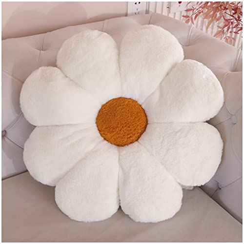 LANFIRE Blume Plüsch Kissen Bodenkissen Dekoratives Blumenkissen Sitzkissen Schlafsofa Kissen Möbel Innenkissen (40CM, Weiß braun)
