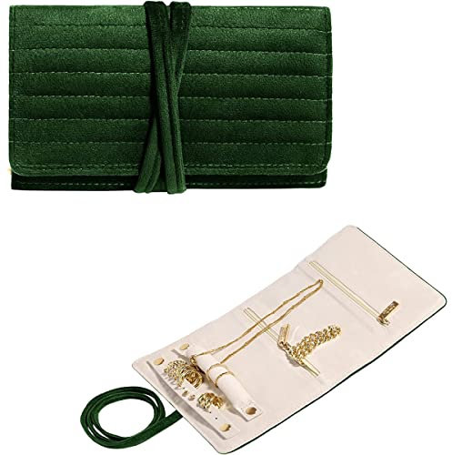 Lidxfeo Samt Schmuckrollen, Schmuck Jewelry Organizer Schmucktasche, Rolle Schmuckaufbewahrung Reise für Damen, für Armbänder, Halsketten, Ohrringe und Mehr Schmuck, für Reisen, Urlaub usw