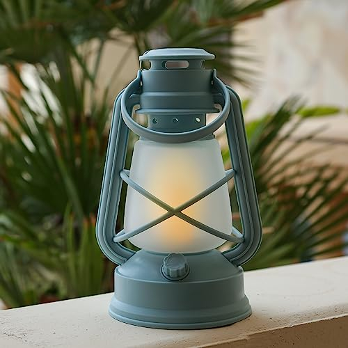 MARELIDA LED Sturmlaterne - mit Flammeneffekt - Tragegriff - Batteriebetrieb - H: 22cm - für Außen - hellblau