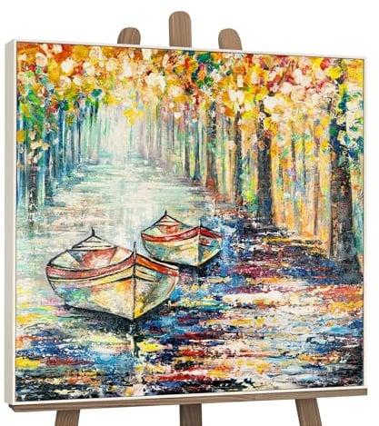 YS-Art XXL Abstrakt Acrylbild Herbstlicher Anlegeplatz modernes Design