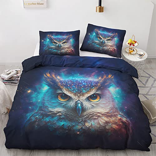 GEDAEUBA Eule Bettwäsche 155x220 Sommer - Vogelmotiv Bettbezug 155x220 3 teilig, Wendebettwäsche und Kissenbezug 80x80, Weiche & Angenehme Mikrofaser Bettwäsche-Sets mit Reißverschluss