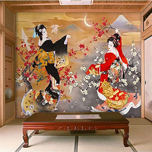 COJIC Modern Photo Wallpaper Japanese Geisha 3D Mural Wall Paper Living Room Tv Bedroom Boy Girl Children's Room Self-Adhesive Giant Sticker 3D Wallpaper Home Decoration Wall Art 140 (W) x 70 (H) cm