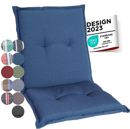gardisun Gartenstuhlauflagen Niedriglehner I Extra Dicke Sitzauflagen I Made in Europe I Stuhlauflagen für Niederlehner Gartenstuhl I Auflagen mit extra hohem Komfort I 1er Set I Blau
